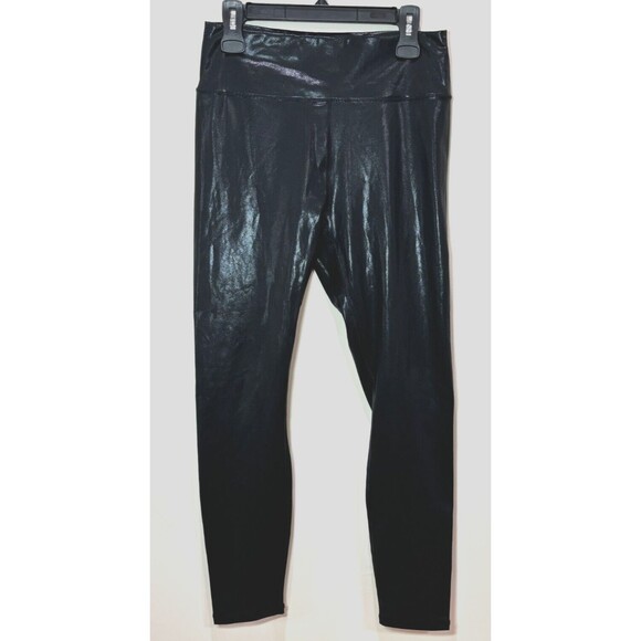 Fabletics Black Vegan Leather Leggings Pants XL Patent Pull On Capsule Wardrobe - Picture 1 of 7